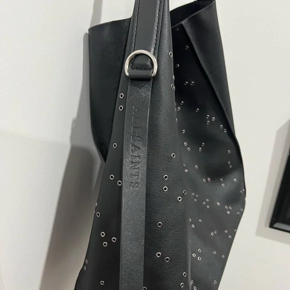 All Saints Black Junai North South Leather Studded Shoulder Tote Bag - Picture 11 of 15
